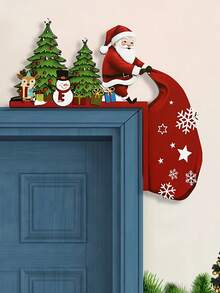 1 قطعة إطار باب خشبي جديد وإبداعي للزينة، ديكور أجواء عيد الميلاد، بتصميم سانتا كلوز