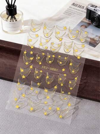 Nail Art Stickers, Sweet Golden Galaxy, Star Line Nail Decals, Essential For Women