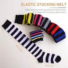 Raylarnia Women's Extra Long Opaque Striped Over Knee High Stockings Socks… - 白藍條紋 - 查看 7