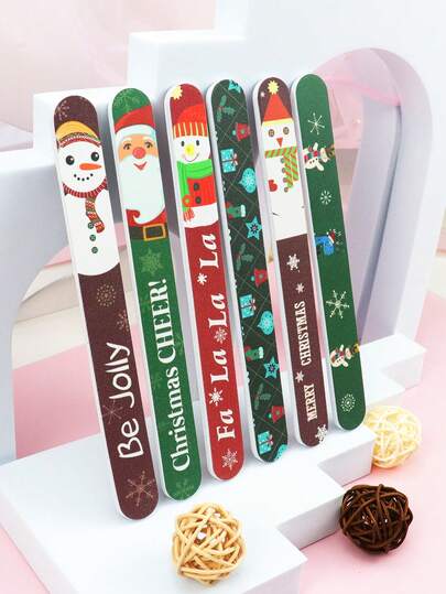 6 pezzi di lime per unghie a doppia faccia a tema natalizio, grana 180 adatti per unghie naturali e artificiali