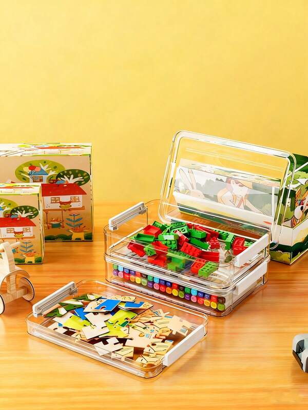1 pièce Boîte de rangement pour puzzle, boîte de classification pour blocs de construction de petites particules pour enfants, boîte de rangement pour puzzle transparente grande capacité et anti-poussière, boîte à jouets avec fermeture à boucle, boîte de rangement pour bandes dessinées et pinceaux de bureau, convient pour le rangement et l'organisation des jouets, bandes dessinées et téléphones portables des enfants