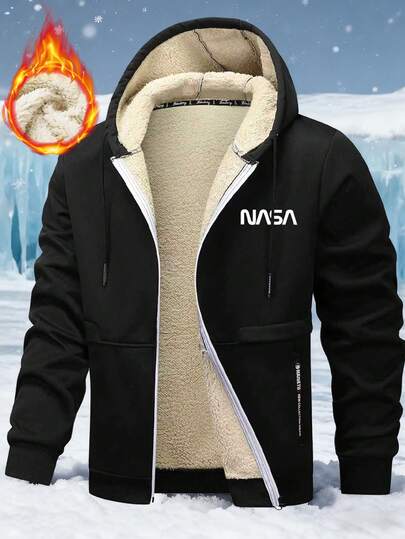 Men's Fleece Jacket Printed Bomber Jacket Versatile Warm Outerwear Zipper Pockets Fashionable Decor Casual Commute Sport Outdoor Boyfriend Husband Gift Commemorative Gift, For Fall Winter, Grunge