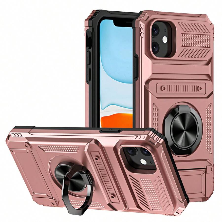 Metal Frame Phone Case With Hidden Card Holder, Compatible With IPhone 17, 16, 15, 14, 13 Pro Max, S25, S24, 23, S22, And A Series Models. Stylish, Elegant, And Beautiful. - Pink - View 1