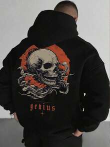 Men's Slogan Print Hoodie - Black - View 6