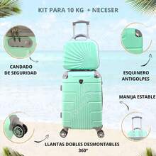 10kg 20-Inch Suitcase + Toiletry Bag Undocumented Lightweight Durable Carry-On Waterproof - Mint Blue - View 2
