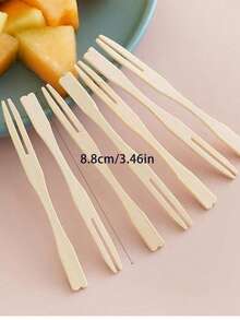 10 Stücke Bambus Obstspieße, 8,8 cm Mini Appetizer Obst Dessert Zahnstocher, geeignet für verschiedene Feste, Outdoor, Picknick, Party, Geburtstagsfeiern - Aprikosenfarben - Übersicht 5