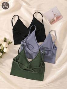3pcs/Set Women's Criss-Cross Back Wireless Bras - Multicolor - View 1