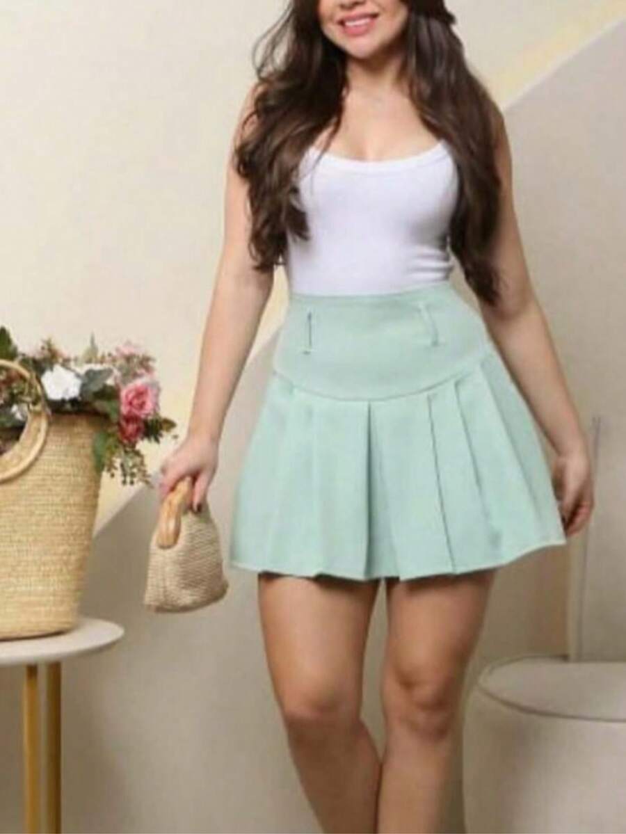 Pleated Short Skirt Summer 2026 - verde agua - Ver 1