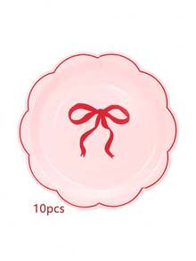 10pcs/20pcs/50pcs Red Pink White Bow Paper Plates 7 Inch Red Scalloped Plates Disposable Dinner Plate For Wedding Babe Shower Birthday Party Valentine Day Dessert Plate - Bow Style - View 13