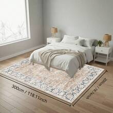 1PC Machine Washable Large - Size Vintage Beige And Blue Floral Pattern Area Mat Rug Indoor Living Room Decorative Rug With Artistic Retro Beige And Blue Floral Pattern Design Durable Easy Clean Floor Mat For Home Decoration Kitchen Rug