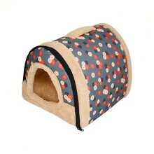 The Winter Heat Insulation Cat House Is Detachable And Washable. It Features A Comfortable Closed Design With A Floral Pattern And Fluffy Decoration. The Polyester Pet Bed Is Suitable For Indoor Cats And Pets. It Is Decorated With Pom-Poms And Is A Cat Furniture - Multicolor - View 6