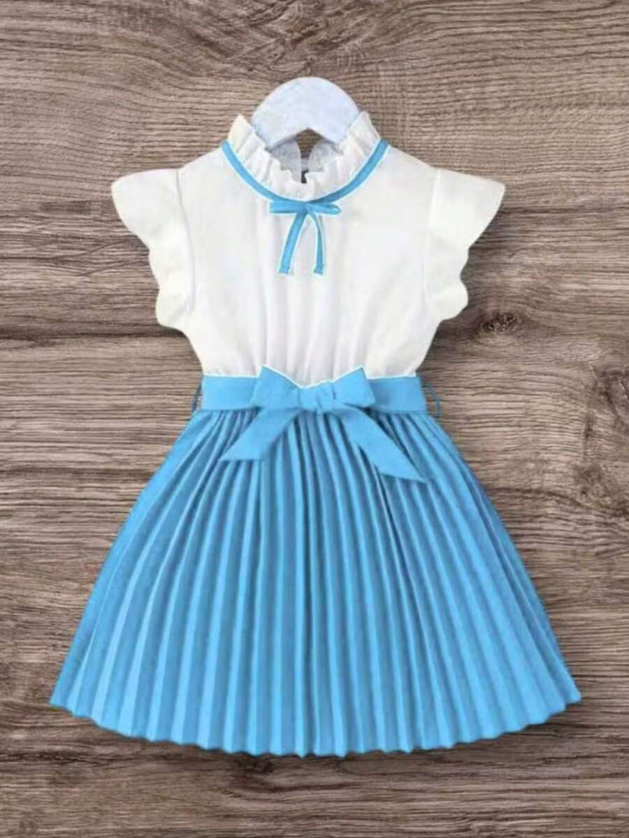 Children's Pleated Dress For Church Events, Ages 2 To 14 - 淺藍色 - 查看 1