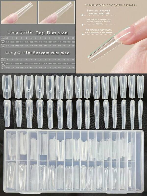 240pcs Long Coffin/Long Oval Clear Press-On Nail Extensions: Sandwich Design For Easy Application, No Glue Mess, And Simple Shaping,15 Sizes,DIY Nail Art At Home,Nails Salon,Nail Supplies,Christmas Nail,New Year,Festival Gift