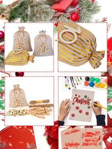 24pcs Numbered Burlap Gift Bags + Wooden Hanging Ornaments Advent Calendar Set - Reusable Holiday Decor & Gift Bags, Christmas Gifts