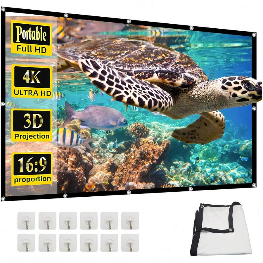 4K 72/100/120inch 3D Projection Screen, Projector Screen, Portable And Foldable High-Definition Anti-Wrinkle Projection Screen, Movie Projection Screen, 16:9 Indoor And Outdoor Dual-Sided Video Projection Screen, Suitable For All Models Of Projectors