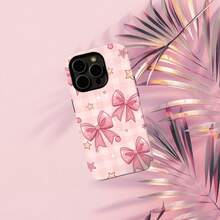Retro Checkered Phone Case, Bows Aesthetics MagSafe Phone Case - Hồng - Xem 1