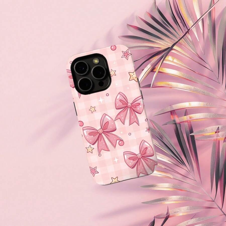 Retro Checkered Phone Case, Bows Aesthetics MagSafe Phone Case - Hồng - Xem 1