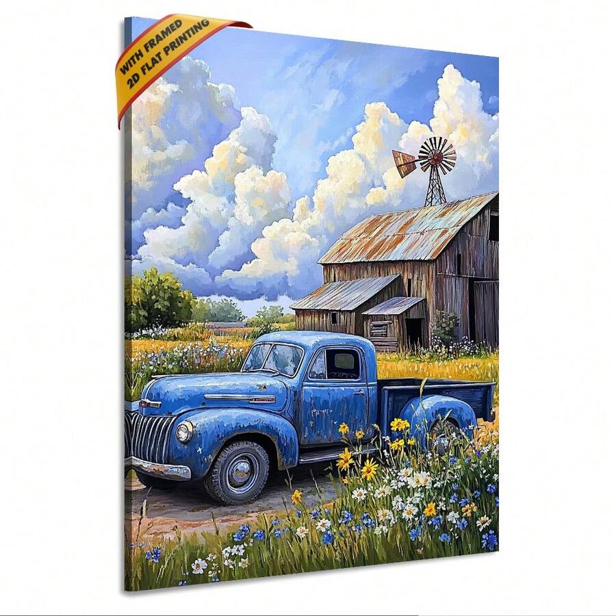 1pc Canvas Wall Art Living Room Wall Decor Bedroom Bathroom Rustic Vintage Pickup Truck Themed For Home Office Bathroom Living Room Hallway Dining Room Bedroom Decor.Stretched And Framed Ready To Hang. - trắng - Xem 1
