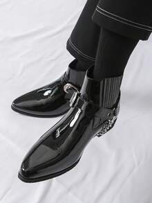 Sepatu Bot Chelsea Retro Inggris Pria dengan Dekorasi Rantai, Sepatu Bot Ankle Suede - Hitam - View 8