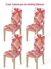 Funda elástica de poliéster para silla de Navidad, con diseños de árbol de Navidad rosa, renos, Papá Noel y cajas de regalo. Funda protectora lavable para respaldo de silla, adecuada para decoración del hogar, comedor, sala de estar y cocina (1 pieza/4 piezas/6 piezas/20 piezas)