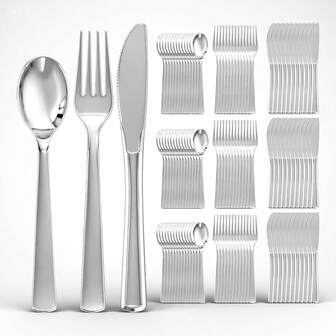 75/50/1 Set Silver Reusable Cutlery Set, Elegant Flatware Set Includes Knife/Fork/Spoon, Cake Knife, Cocktail Fork, Salad Spoon, Mirror Polished, Dishwasher , Chic, Suitable For Birthday, Wedding, Family Gathering, Team Building, Picnic, Halloween, Christmas Party (Multiple Combinations Suitable For All Guests)