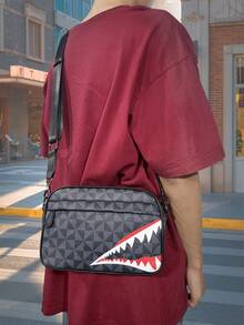 New Arrival Men's Cool Windmill Shark Mouth Messenger Bag, Casual Large Capacity Youth Gift Square Crossbody Bag, Geometric Pattern Street Style Versatile Small Sling Bag - Multicolor - View 2