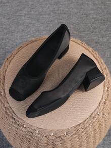 Square Toe Chunky Heel Women's Shoes, Versatile Bow Slip-On Shoes, Fashionable Shoes, Black High Heels, Women's High Heel Pumps, Run Large, Size 35-43 - Black (plain Board) - View 14