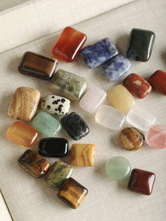 EECLYCJ 10/20pcs Random Mix 13*18mm Rectangular Natural Stone DIY Loose Beads, Natural Crystal,Picture Stone, Agate,Tiger's Eye,Spotted Stone,Green Aventurine,Rose Quartz Stone,Amethyst,Sodalite Multi-Color Mixed Peace Brand Good Luck Energy Stone For Ladies/Girls/Women To Handmade Bohemian Vintage Bracelet Necklace Jewelry