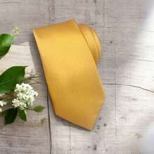 Solid Color Striped Men's Tie With Quality Texture, A Must-Have For Weddings, Business And Formal Occasions - Dorado - Ver 4