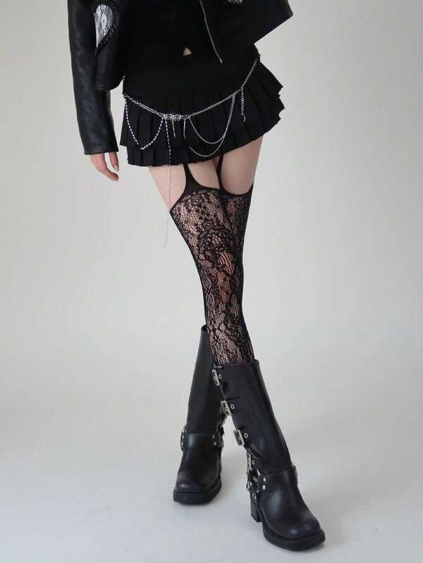 1/2 Paar Blumen Reben Strumpfhalter, Damen Spitze Jacquard Netzstrümpfe, Damen Outfit für Thanksgiving