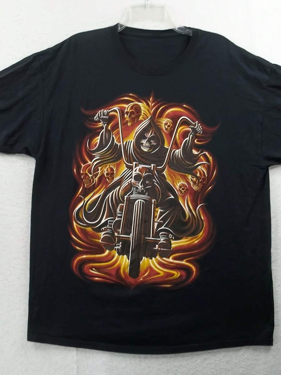 Motorcycle Skeleton Graphic Black T-Shirt Size Men's Large EUC! - 款式28 - 查看 1