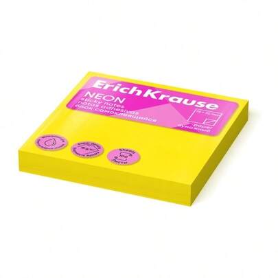 Erich Krause 61655 - Neongelbe Haftnotizen, 75 x 75 mm, 100 Blatt, lebendiges Tool für effiziente Notizen