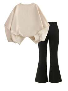 2pcs/Set Girls Bow Print Crew Neck Sweatshirt And Pants, New Fashionable Casual Travel Outfit