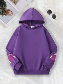 Cute Cartoon Print Sweatshirt For Teen Girl, Comfortable & Fashionable Long Sleeve Pullover Sweatshirt For Autumn/Winter, Suitable For Graduation & Back To School Season - Purple - View 2