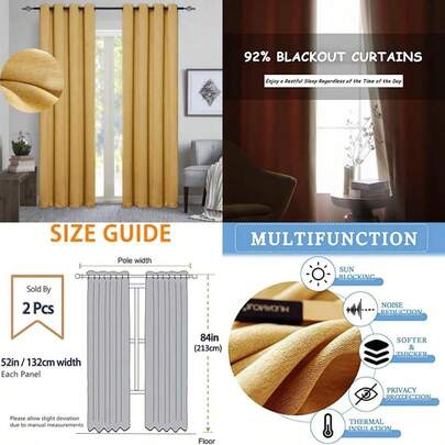 GRALI Cortinas Opacas, Tela Gruesa Térmica Aislante Frío Calor para Hogar Diseño Sencillo, Beige, 132 x 241 cm, 2 Uds(132An x 213Al cm (2 Paneles) Chambray - Amarillo)