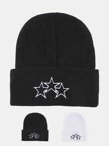 1 件男士 3D 字母刺绣针织帽，户外保暖冬季帽子秋季服装 - 黑2 - 查看 1