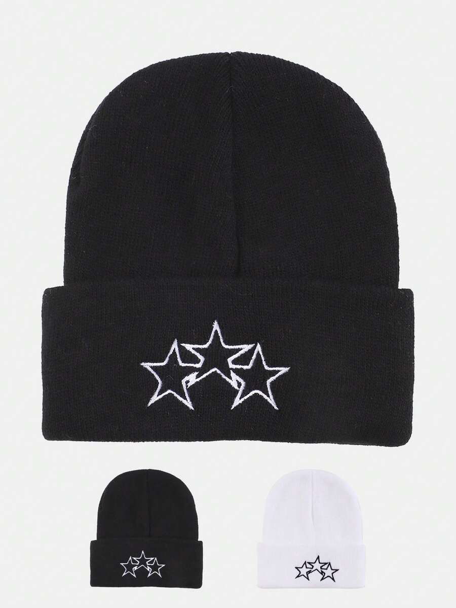 1 件男士 3D 字母刺绣针织帽，户外保暖冬季帽子秋季服装 - 黑2 - 查看 1