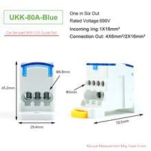 Caja divisora de un solo polo UKK80A, gran corriente, uno en múltiples líneas de derivación, divisor de riel de terminales 125A 160A 250A - Azul-80A - Ver 3