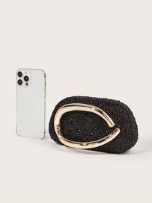 闪亮迷人、优雅精致的镶钻盒形包，魅力十足的手提包，晚宴手拿包，适合派对女孩和女士，是派对、婚礼、舞会、宴会的完美之选，也是送给女性的最佳礼物，更是派对和婚礼的理想之选（链条和五金件颜色随机发货）。 - 黑色 - 查看 10