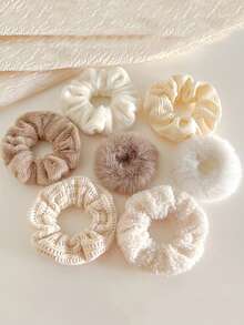 7pcs Women Autumn/Winter Plush Rabbit Fur Solid Color Thick Simple Scrunchies, Versatile Cute Stylish Hair Accessories Suitable For Daily Outings, Ponytail, Makeup, Outfit Matching Hair Ties ,Scrunchy Hair Ties Head Accessories - Multicolor - View 6