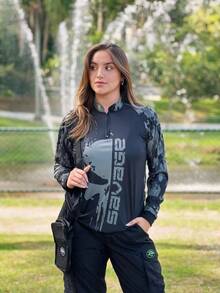 CAMISA CAMISETA DE PESCA CAMUFLADA GOLA ZÍPER PTORTEÇÃO SOLAR UV