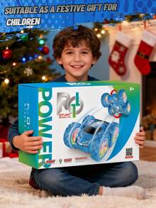 4WD Remote Control Car, 2.4Ghz RC Stunt Car With 360° Flip & Rotation, LED Lights, Rechargeable Off-Road Vehicle Toy, Outdoor/Indoor Gift For Boys Girls Aged 3-12 Years Old, Christmas/Halloween/Birthday - Blue - View 7