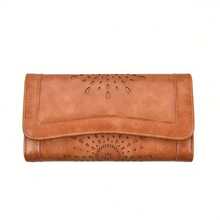 Womens Wallets RFID Blocking Clutch Long Wallet For Women Card Holder Phone Organizer Ladies Travel Purse Hollow Out Sunflower Design Gift - màu nâu - Xem 4