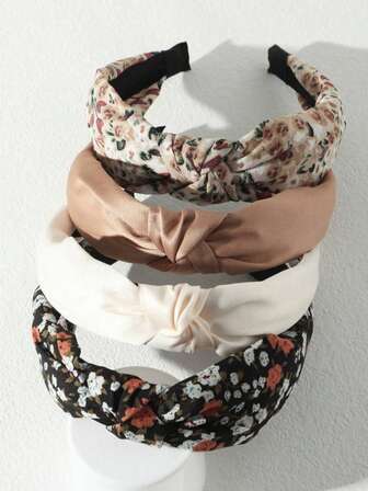 4pcs/Set Girls' Knotted Floral Fabric Headbands