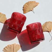 Red Votive Candle Holders Set Of 12 For Boho Wedding & Christmas & Valentines Day, Ginkgo Leaves Design Tealight Holder, Glass Tea Lights Holder - As Pic - View 3