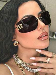 1副无框Y2K时尚眼镜 - 黑色 - 查看 3