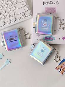 1 pièce Album photo Pentagramme de 2 pouces, album de collection de photos de passeport et d'autocollants, peut contenir 32 photos de 2 pouces, livré avec un porte-clés en forme d'étoile à accrocher sur un sac à dos, album pendentif brillant convenant aux fans