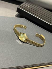1pc Vintage Luxury Gold/Silver Color Petite Women Bracelet Watch, Fashionable Minimalist Elegant Quartz Watch, Suitable For Daily Wear, Birthday Gift - 金色 - 查看 3