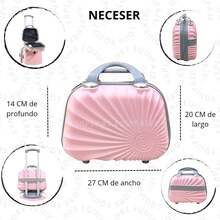 Juego 18 Pulgadas + Neceser Ligera Doble Llanta Candado Fijo Sin Documentar Resistente - Rosa Pálido - Ver 4