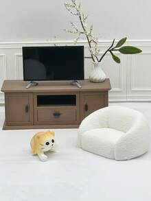 1. Dollhouse Miniature TV Cabinet, Realistic TV Model, Wooden-Look Resin Cabinet, Mini Model Home Decor, Dollhouse Living Room Sofa Scene, Walnut Color Micro Floor Cabinet, Small Vase Decor, Drawer Cabinet Decor, Openable Small Cabinet, Micro Furniture Model - Multicolor - View 4